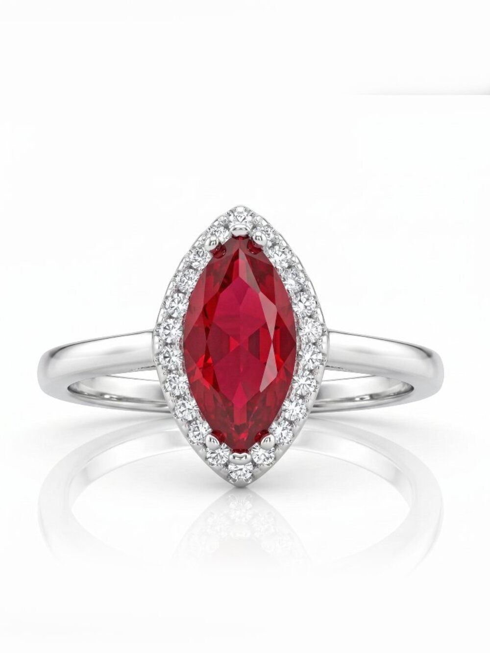Red Ruby Marquise Gemstone Ring, 925 Sterling Silver